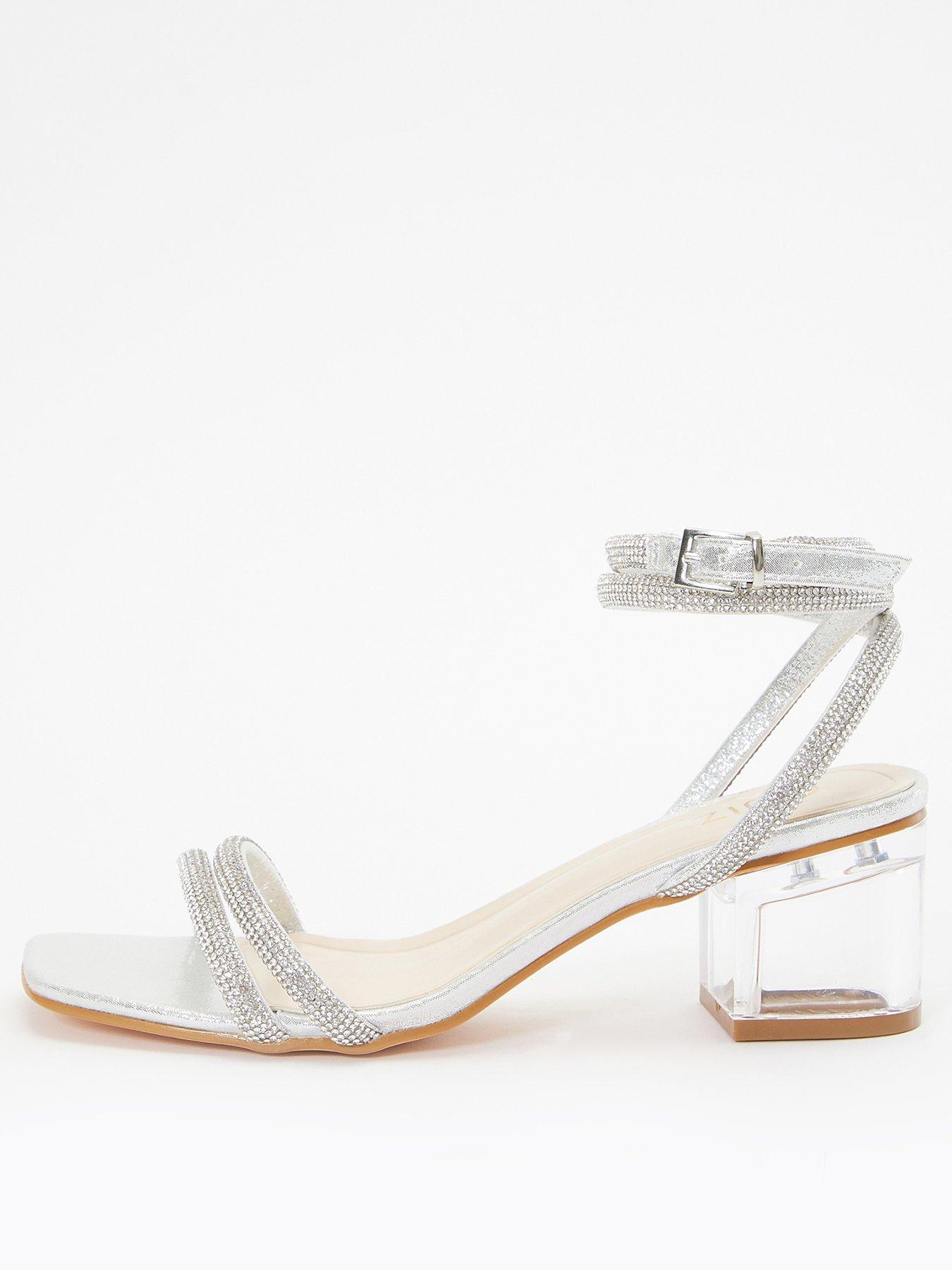 Quiz Faux Leather Diamante Clear Low Heeled Sandals Littlewoods