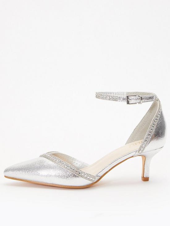 front image of quiz-faux-leather-diamante-trim-low-court-heels