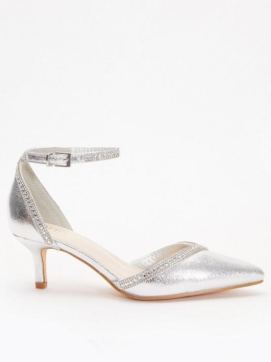 stillFront image of quiz-faux-leather-diamante-trim-low-court-heels