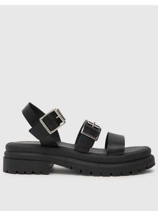front image of schuh-tyla-leather-chunky-sandal-black