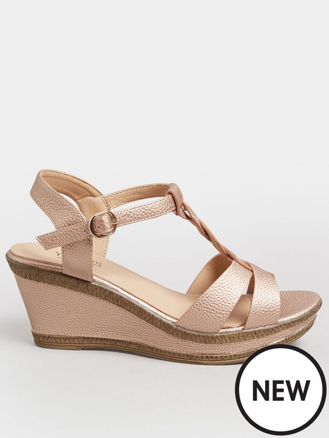yours-extra-wide-fit-comfort-cross-plaited-strap-wedge-gold