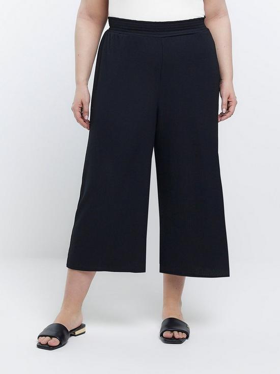 front image of ri-plus-plus-shirred-waist-culotte-black