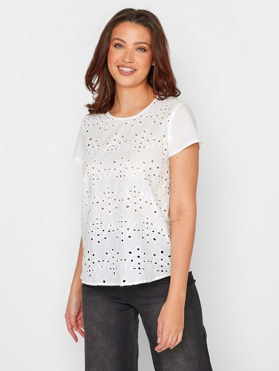 front image of long-tall-sally-tall-white-broderie-panel-tee