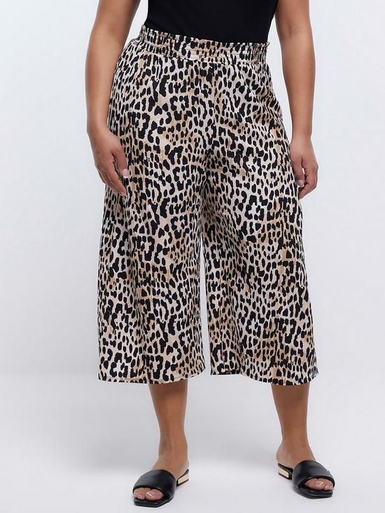 front image of ri-plus-plus-shirred-waist-leopard-culotte-light-beige