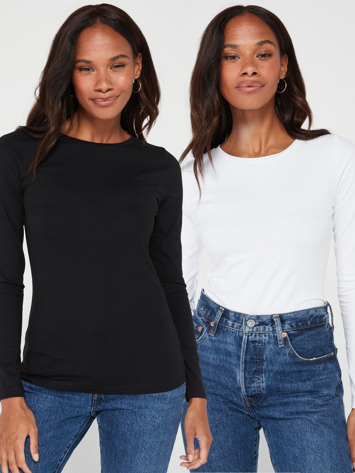 undefined 2 Pack Long Sleeve Stretch Top- Black/White