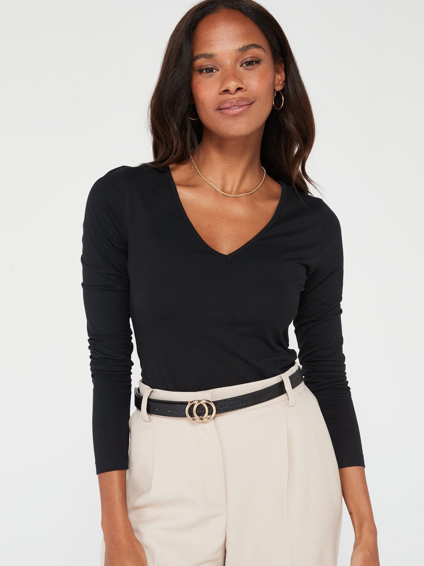 Image 2 of 6 of V by Very 2 Pack Long Sleeve Stretch V Neck