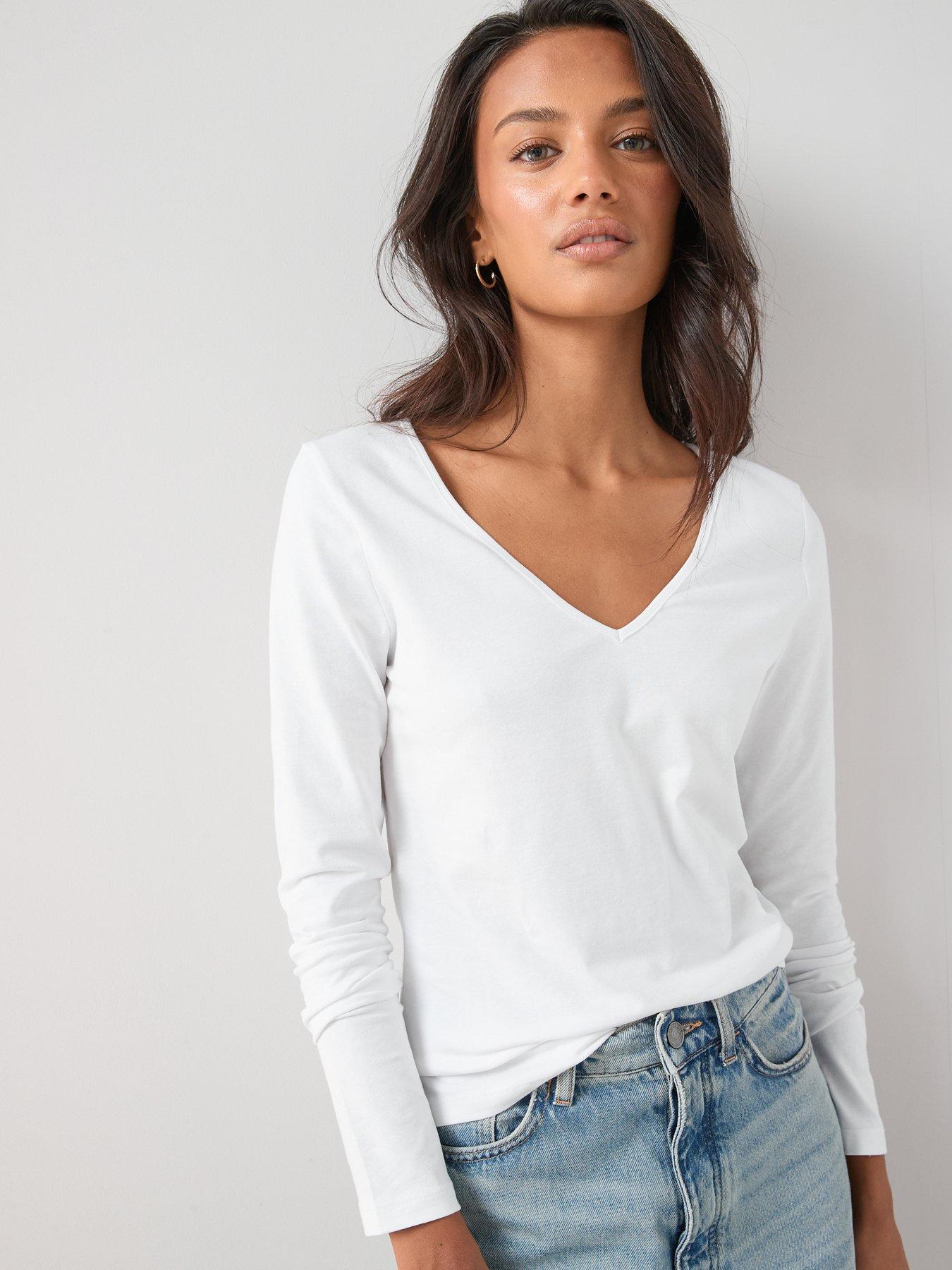 Image 7 of 7 of The Very Collection Womens 2 Pack Stretch V-Neck Long Sleeve T-Shirts - Black/White