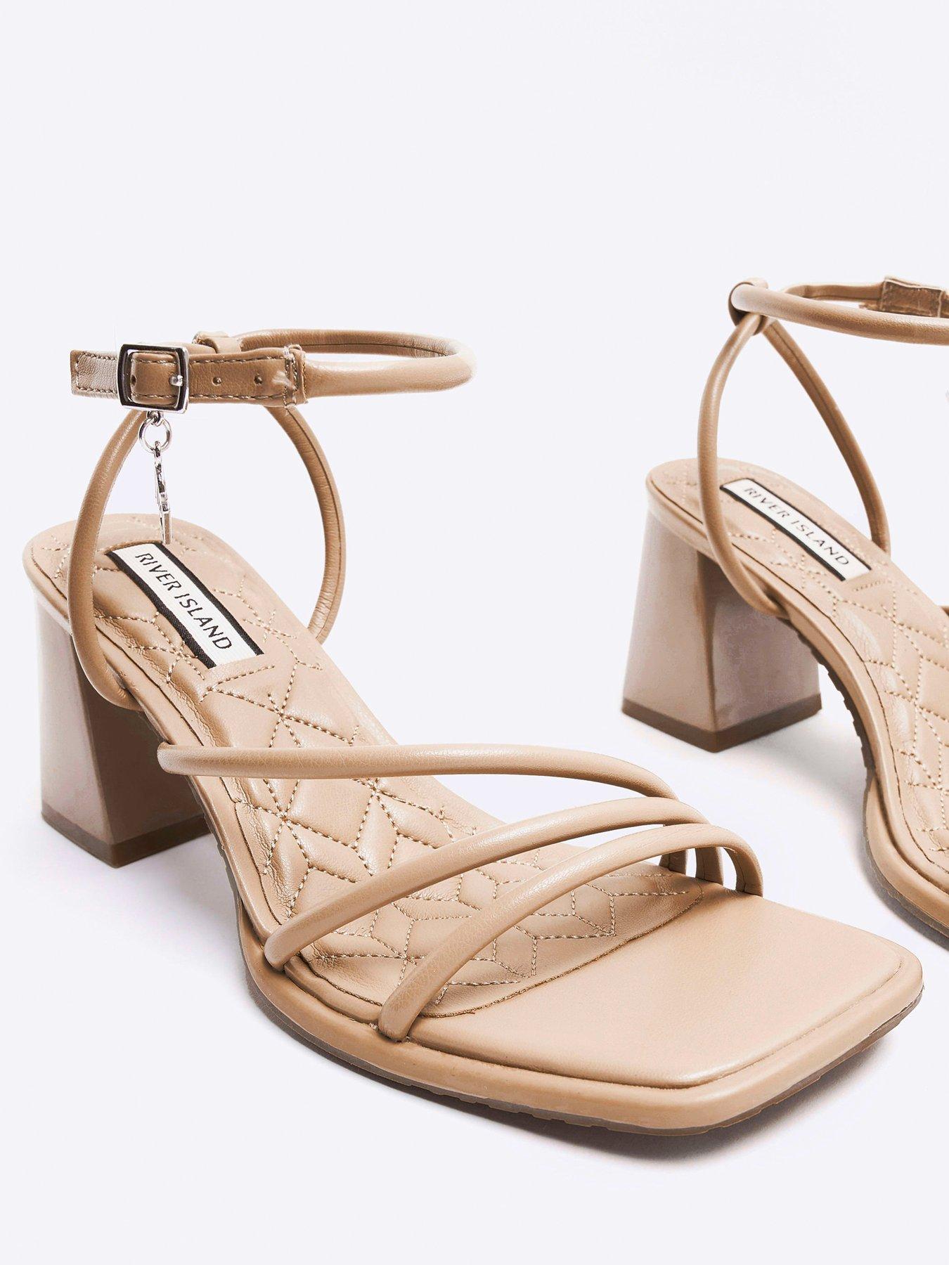 River Island Strappy Block Heeled Sandal - Light Beige