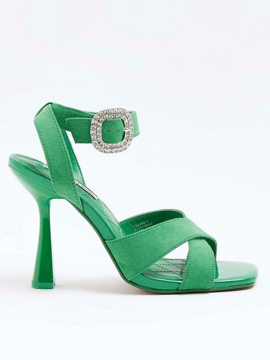 front image of river-island-jewel-buckle-sandal-heels-green