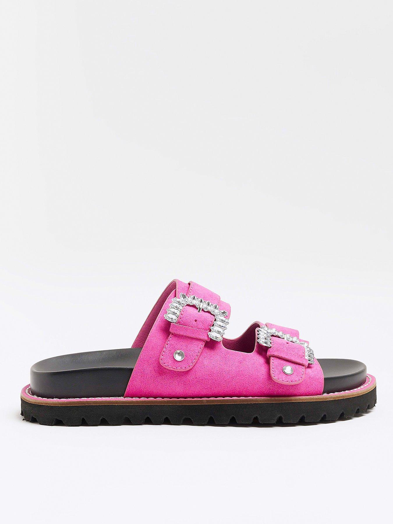 Ruby Pink Plaited Double Strap Sliders – London Rebel