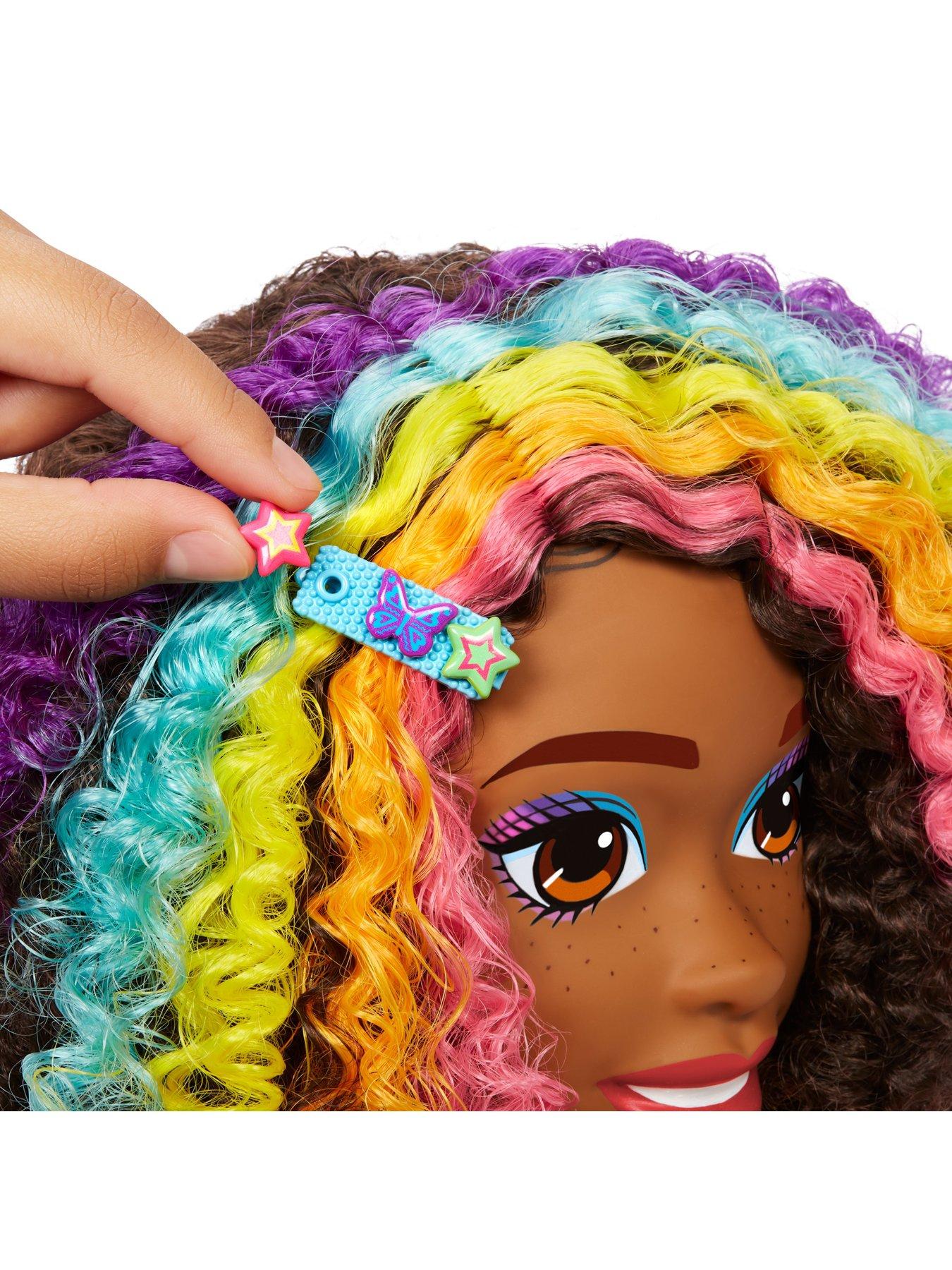 Barbie Doll Deluxe Styling Head with Color Reveal Accessories and Curly  Brown Neon Rainbow Hair, Doll Head for Hair Styling - The Black Toy Store