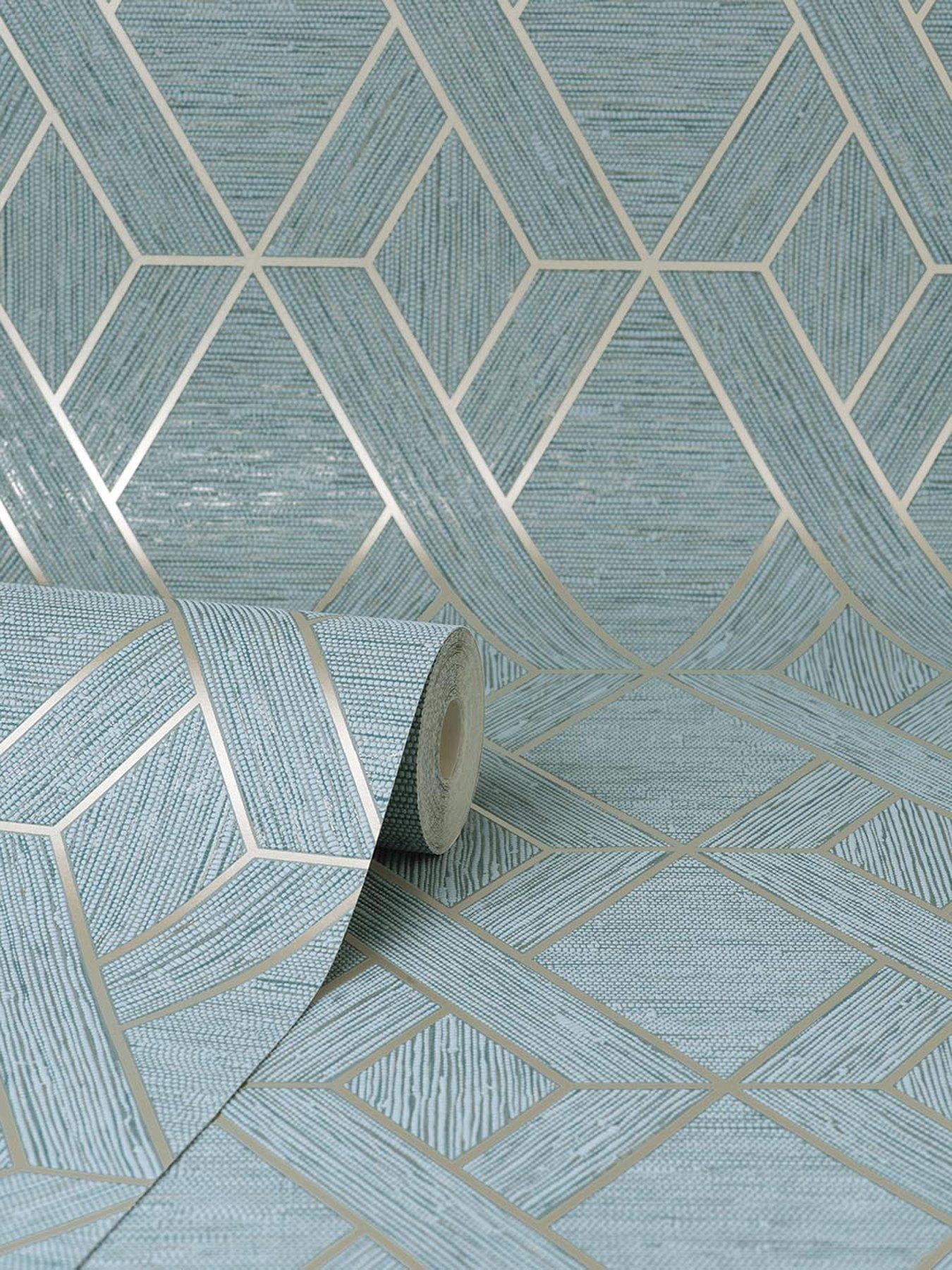 Image 2 of 5 of Fine Decor Miya Geo Wallpaper in Teal