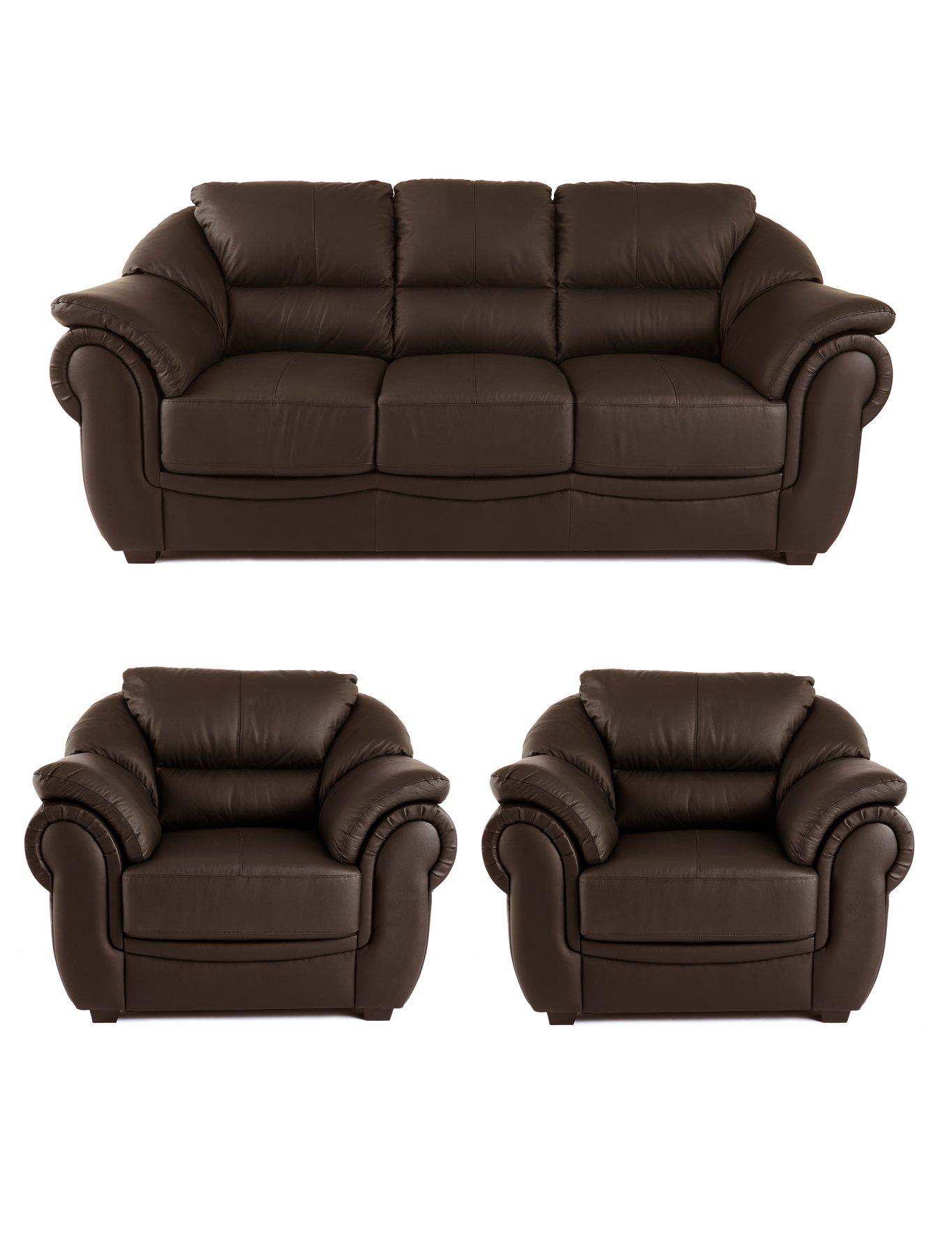 Image 1 of 5 of Very Home Naples Italian Leather 3 Seater Sofa + 2 Chair Set