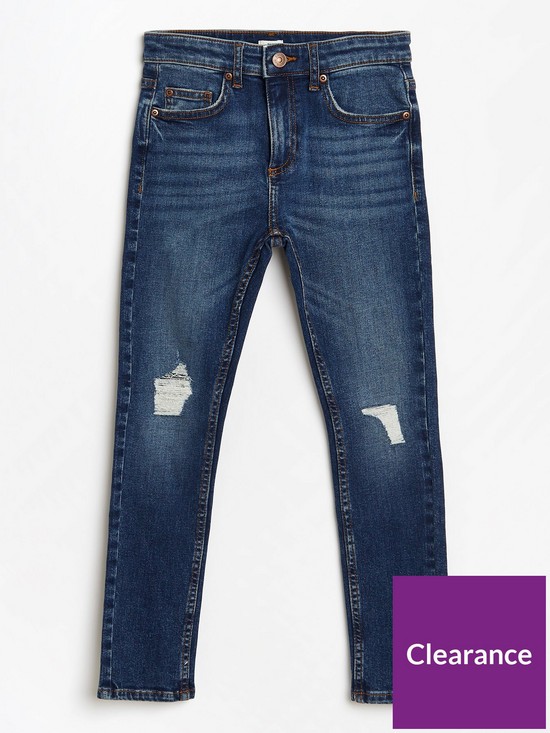 front image of river-island-boys-rip-skinny-jeans-blue