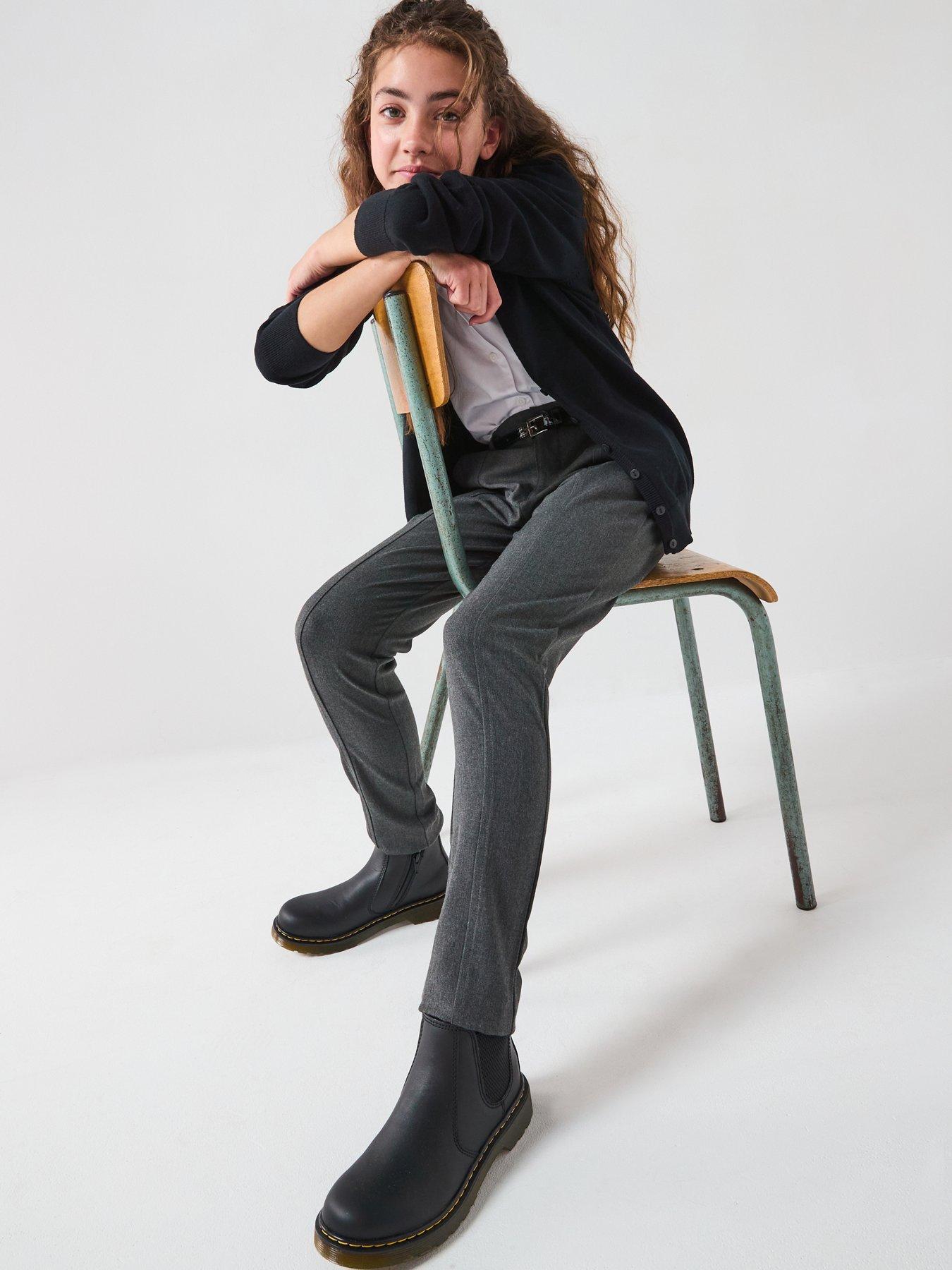 Image 1 of 6 of The Very Collection Girls Skinny Leg Belted School Trousers - Grey