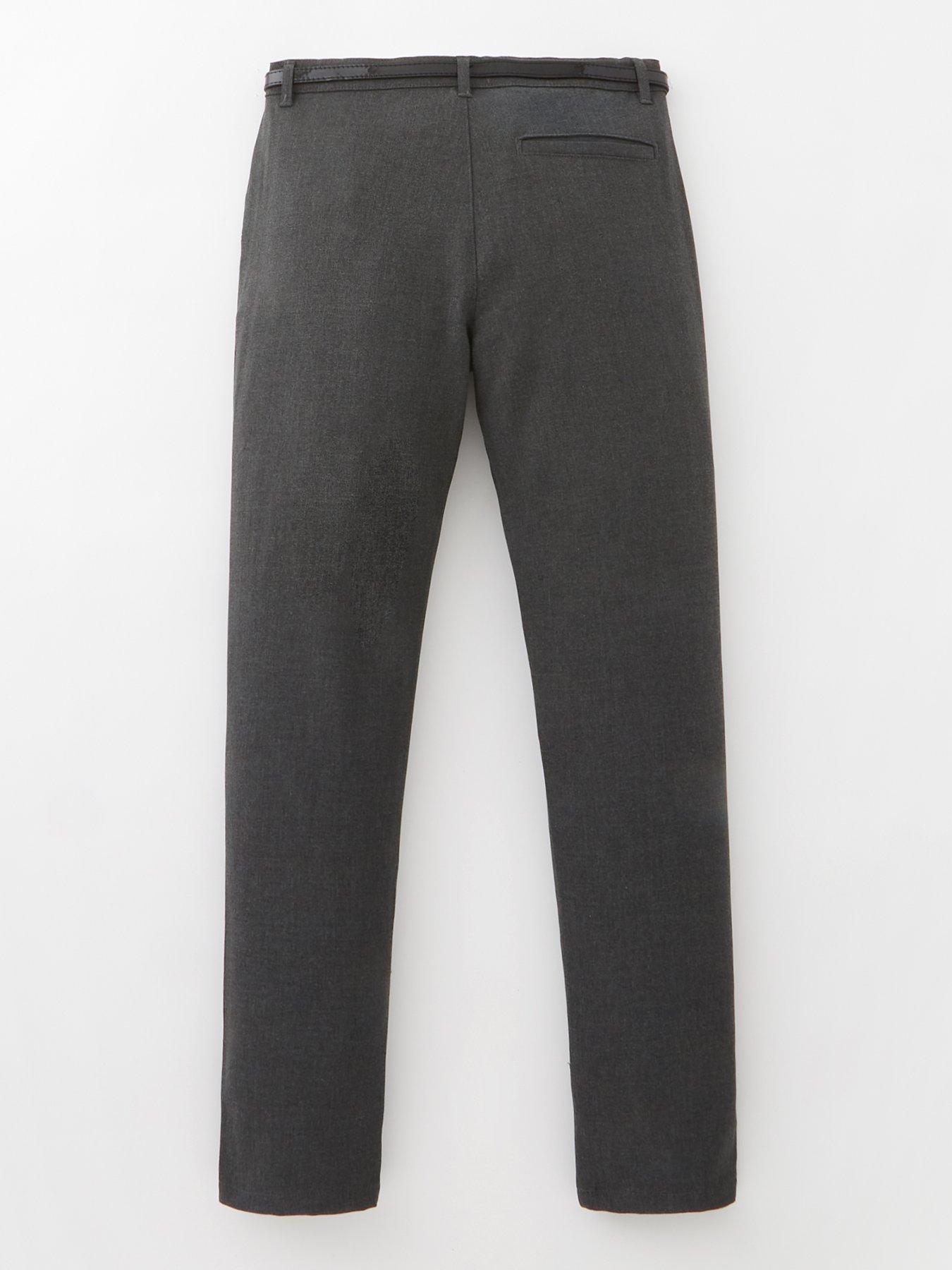 back image of v-by-very-girls-skinny-leg-belted-school-trousers-grey
