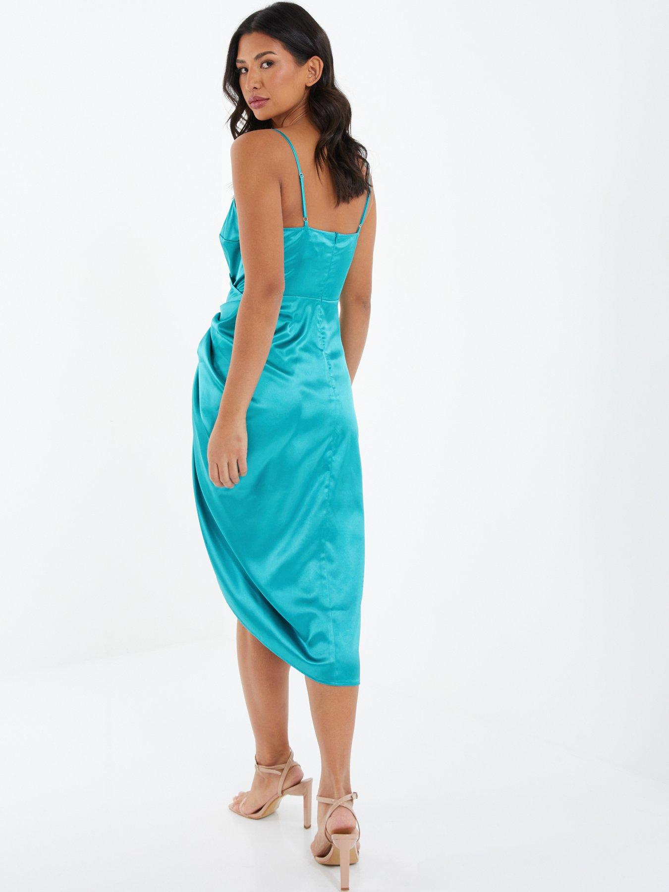 Quiz Satin Wrap Ruched Midi Dress Aqua littlewoods