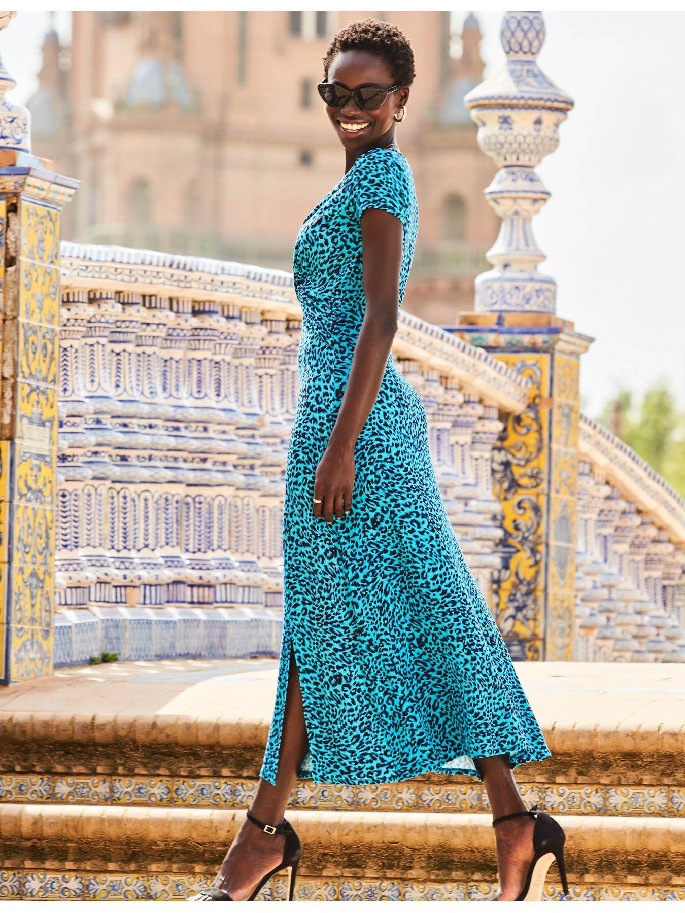 Blue animal outlet print maxi dress