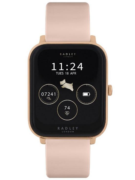 back image of radley-series-11-smart-ladies-square-case-with-interchangeable-rose-gold-mesh-amp-cobweb-silicone-watch-set