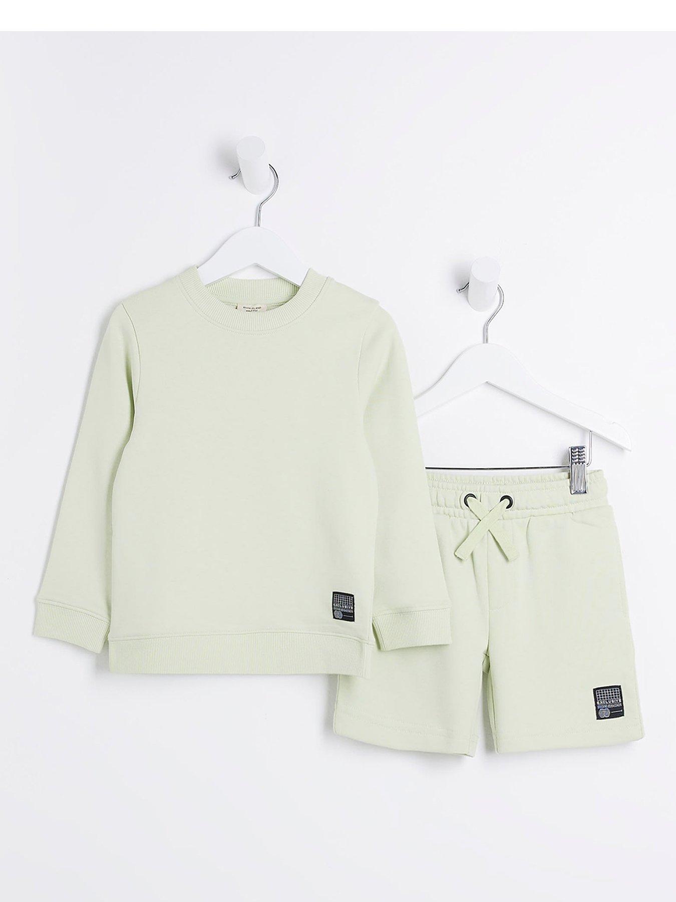 river-island-mini-mini-boys-sweatshirt-and-shorts-set-green