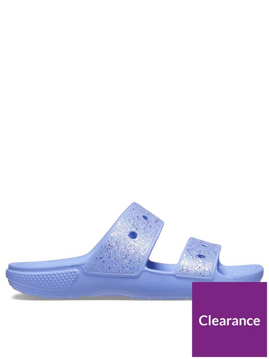 front image of crocs-classic-glitter-slider-sandal