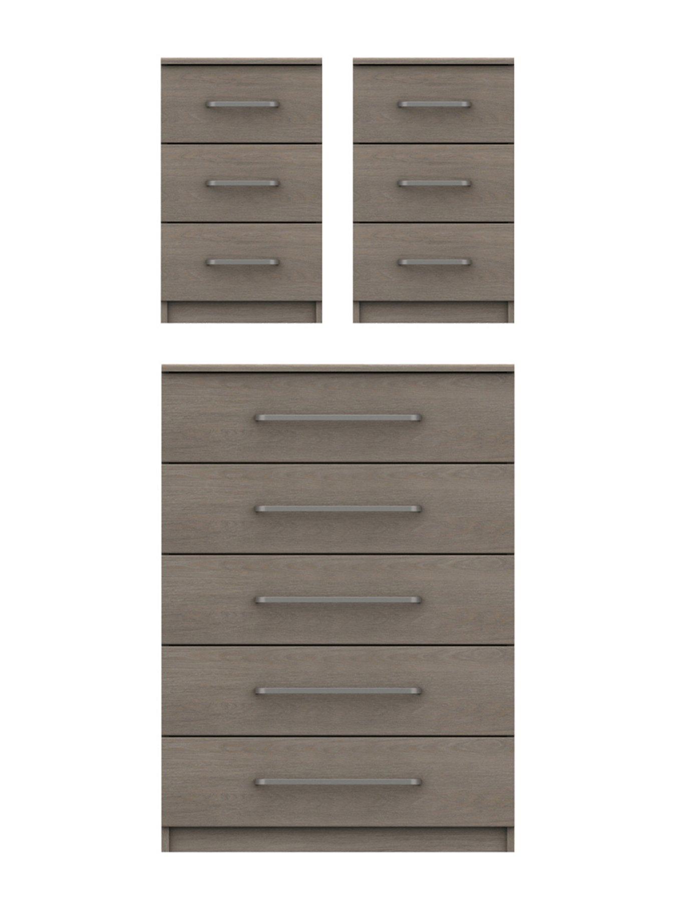 One Call Reagon Ready Assembled 3 Piece Package - 5 Drawer Chest and 2 Bedside Chests