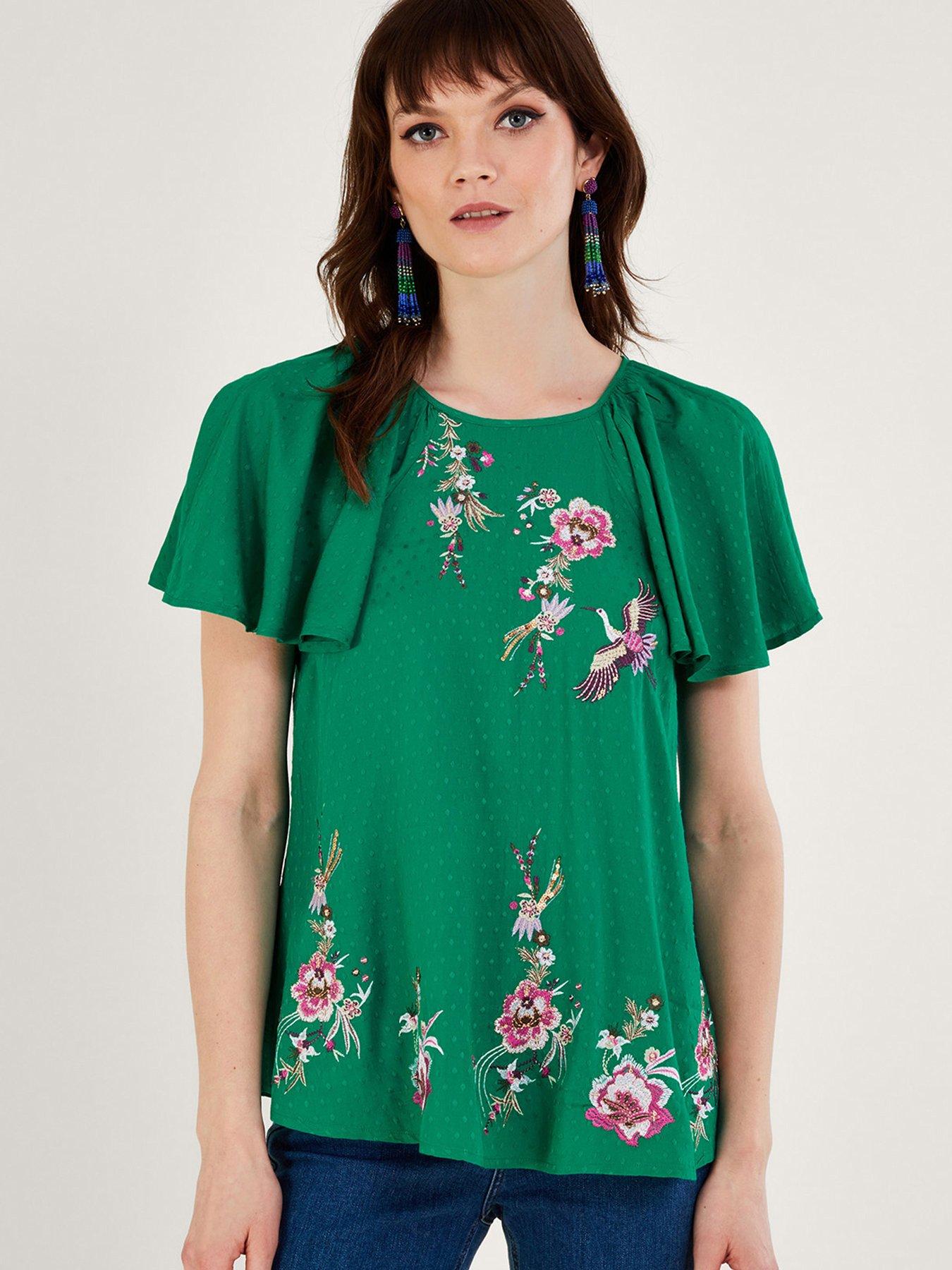 Monsoon Jenny Emb Tshirt - Green | littlewoods.com