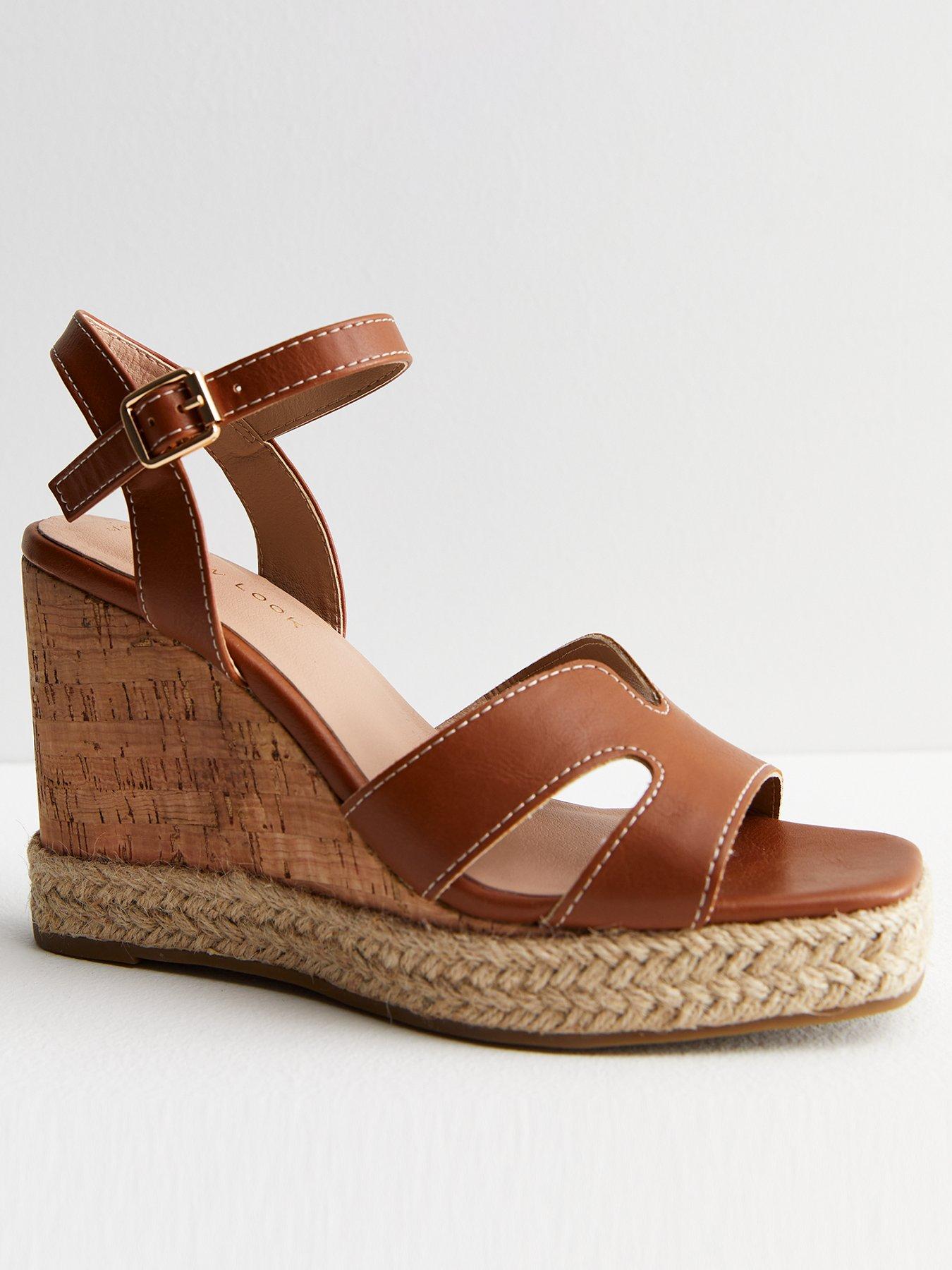 New Look Off White Leather-Look Strappy Espadrille Wedge Heel Sandals