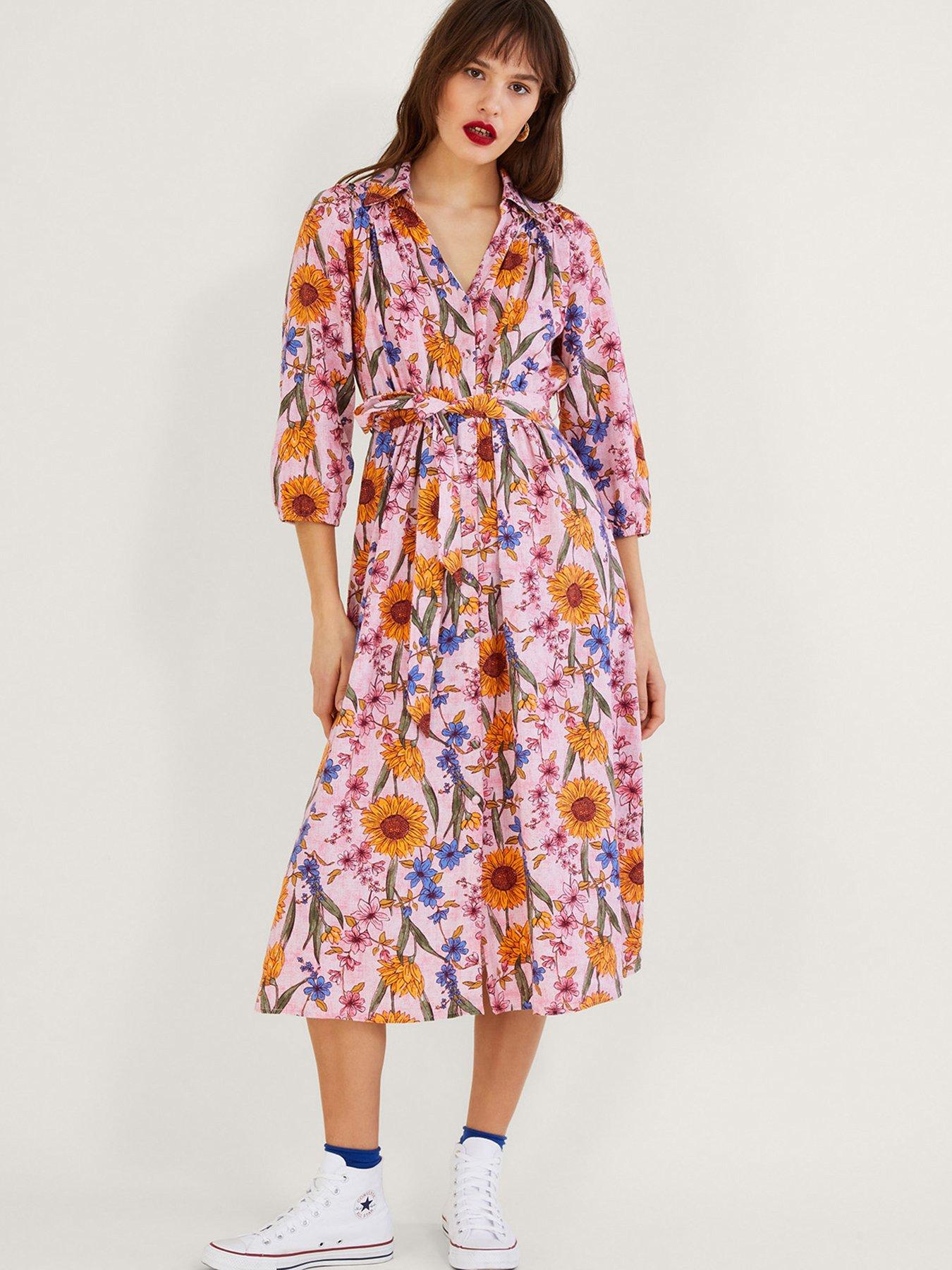 Monsoon Leilah Linen Shirt Dress Pink littlewoods
