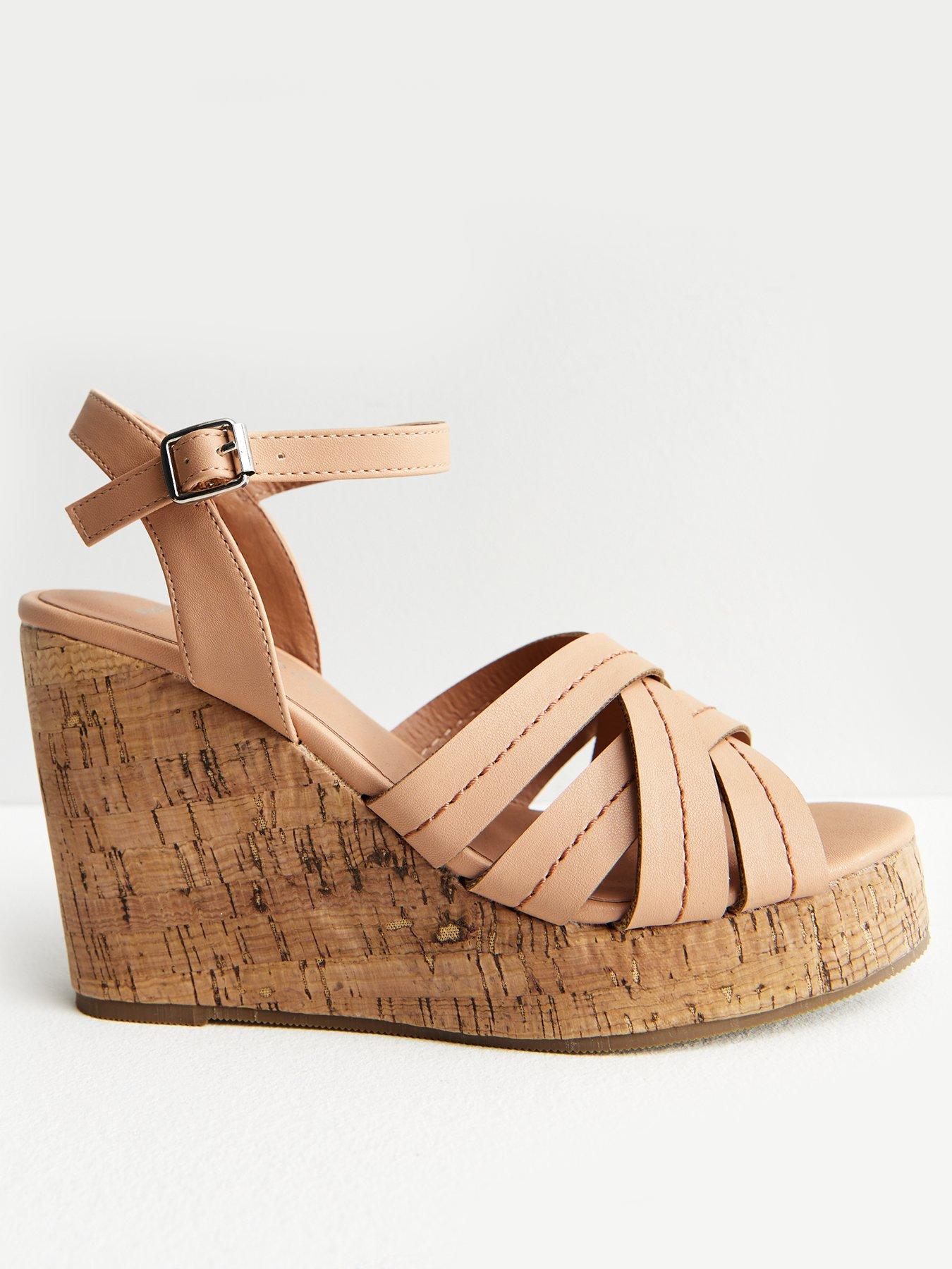 New Look Off White Leather-Look Strappy Espadrille Wedge Heel