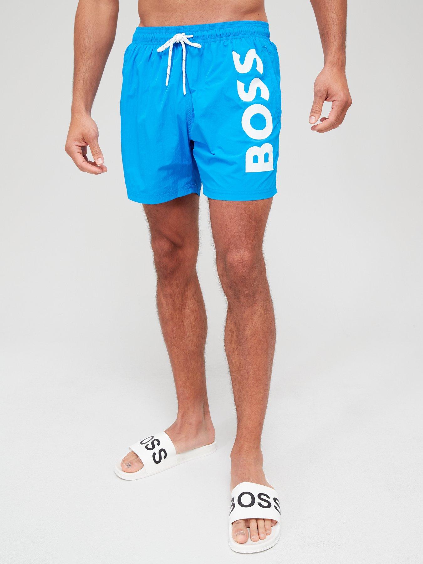 Boss Men's monogram-print Swim Shorts in Quick-drying Fabric - Black - Size Small