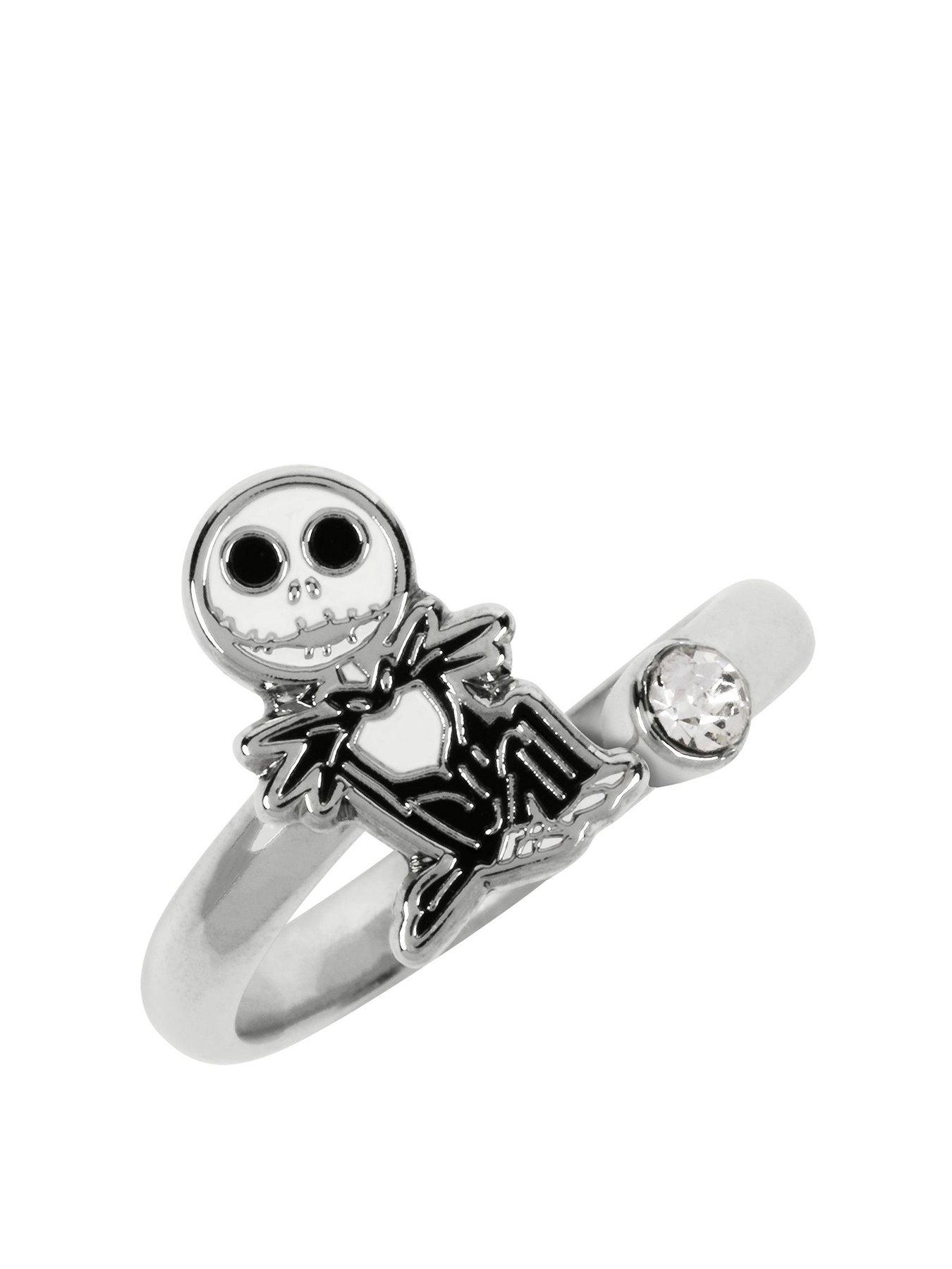 Image 1 of 3 of Disney Nightmare Before Christmas White &amp; Black Silver Plated Clear Stone Ring
