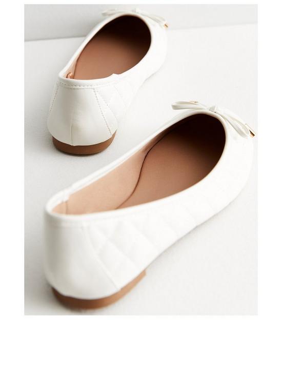 stillFront image of new-look-wide-fit-white-quilted-leather-look-bow-ballerina-pumps