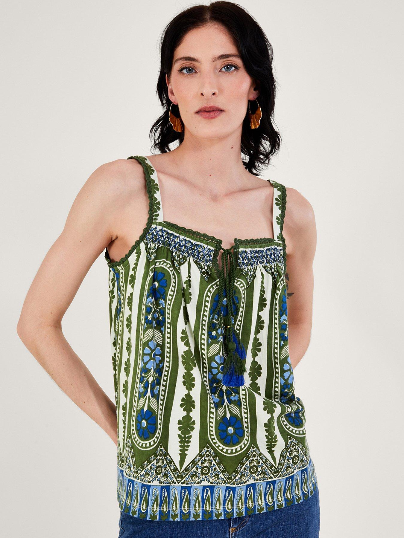 Monsoon Heritage Print Lace Trim Cami - Green Print