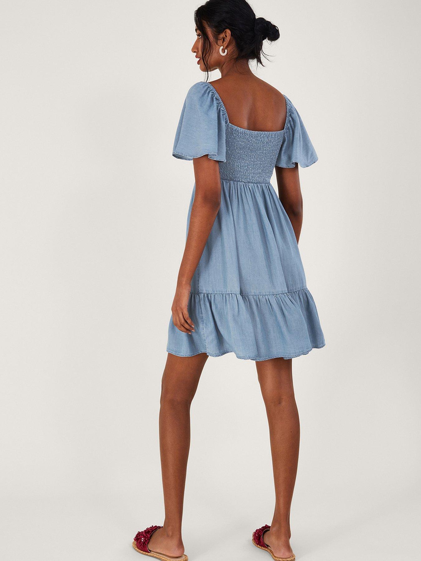 Emb Short Dress Blue
