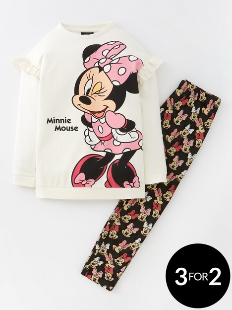 minnie-mouse-kidsnbspdisney-minnie-mouse-2-piece-frill-longline-sweat-and-legging-set-off-white