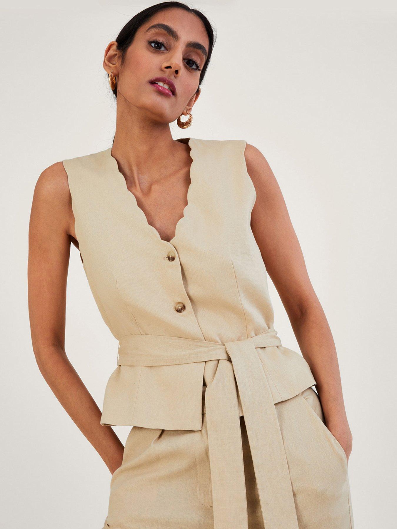 Monsoon Lizzie Linen Waistcoat Grey