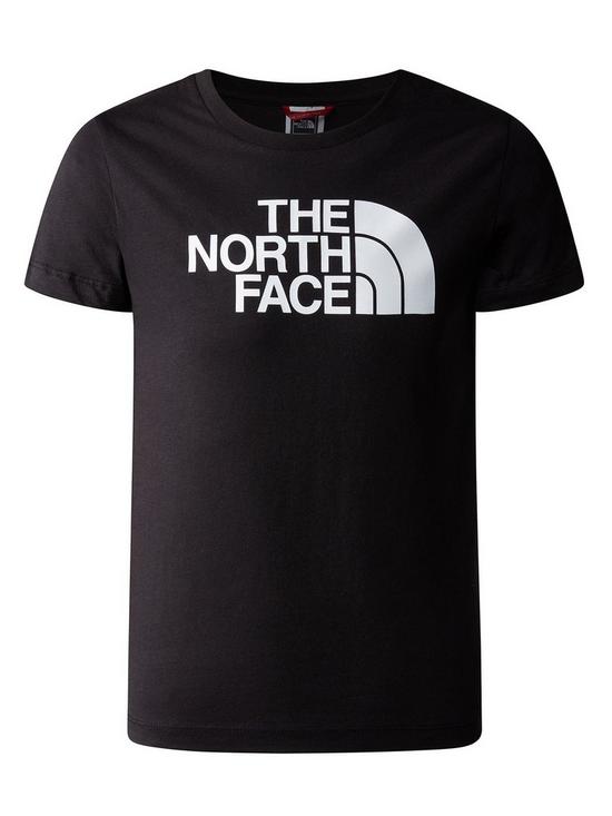 front image of the-north-face-older-boy-short-sleeve-easy-tee-blackwhite