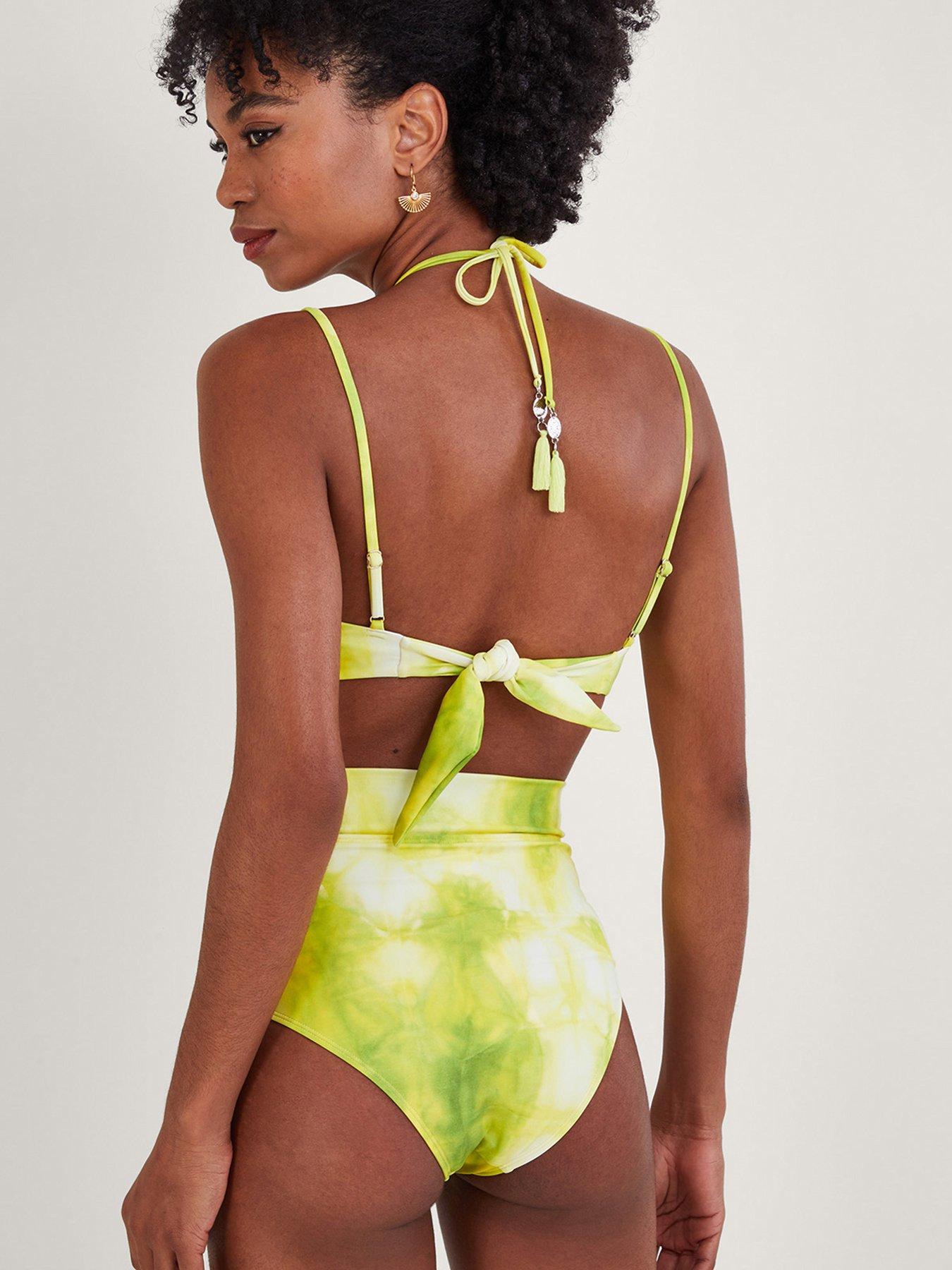 Tie Dye Print Ring Detail Bikini Top Yellow
