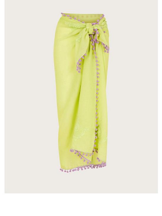 front image of monsoon-lime-paisley-embroidered-sarong