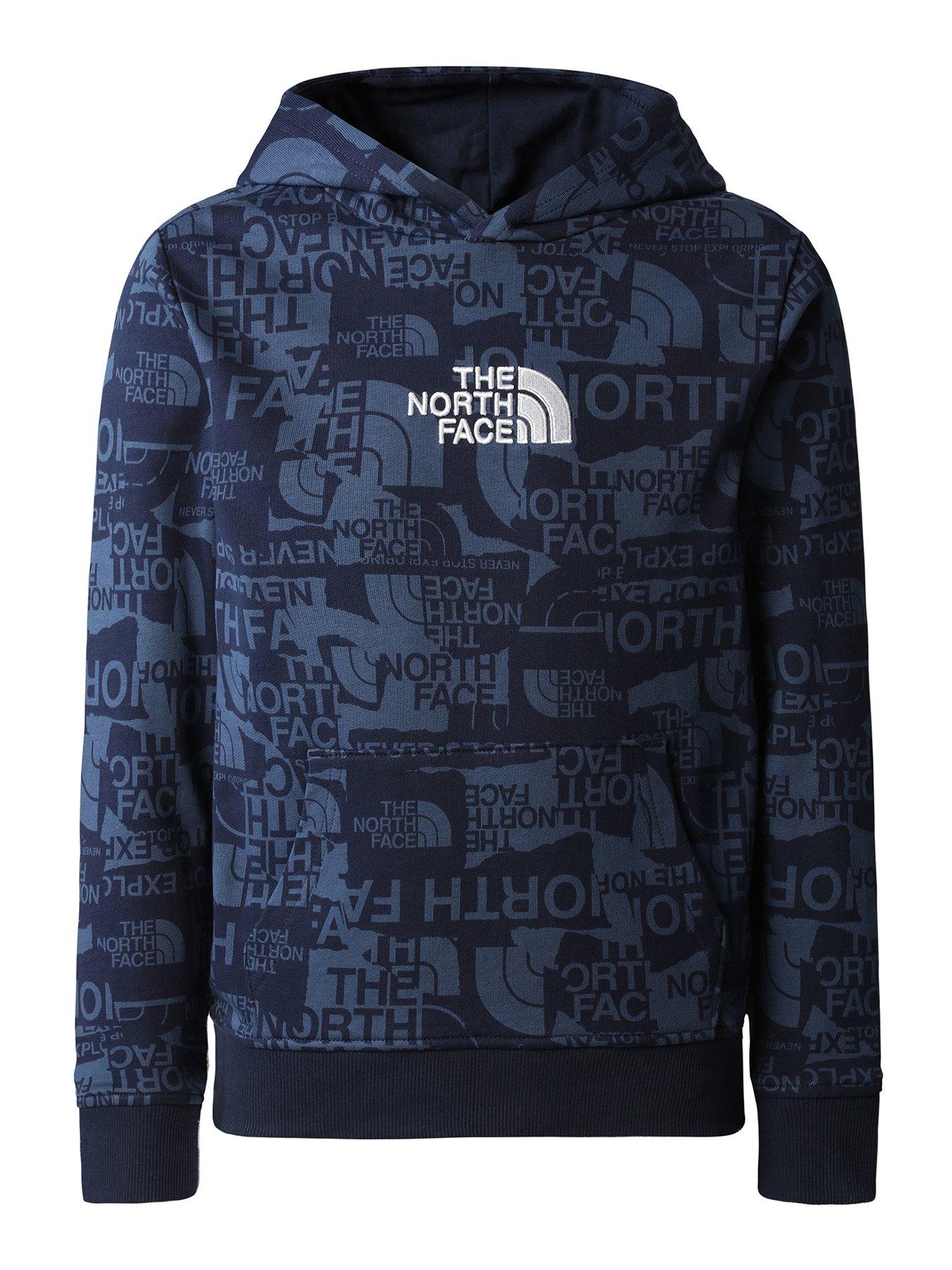 front image of the-north-face-older-boy-drew-peak-light-overhead-hoodie-printed-navy