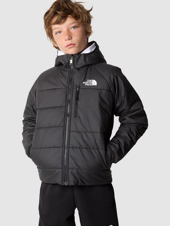 front image of the-north-face-older-boys-reversible-perrito-jacket-black