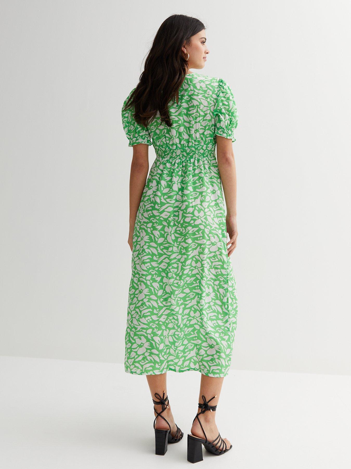 New Look Green Floral Keyhole Split Midi Dress | littlewoods.com