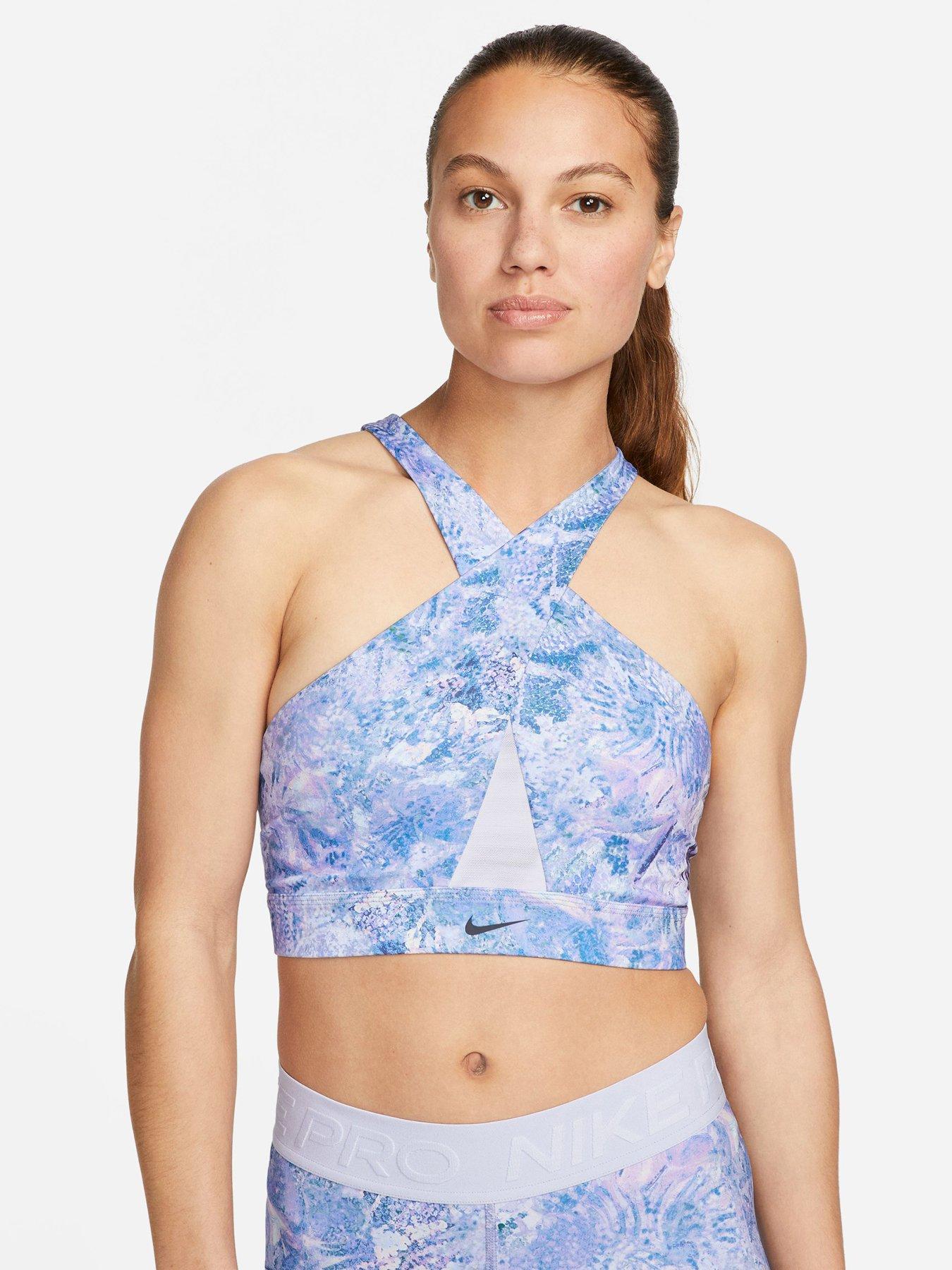 Nike Pro Training Swoosh asymmetric medium-support bra in blue