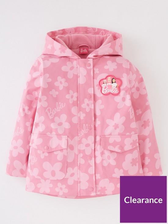 front image of barbie-floral-pu-rain-mac-pink