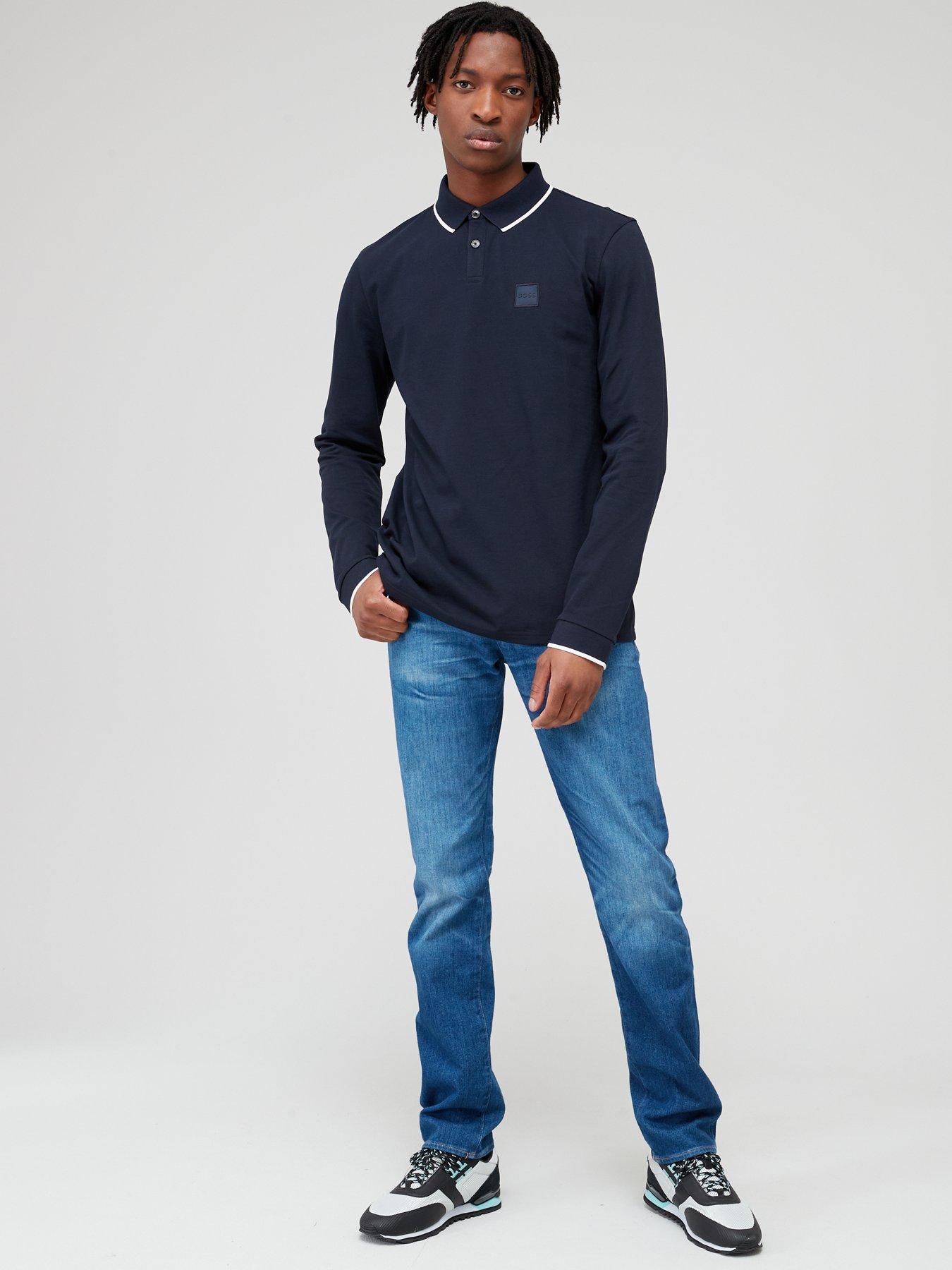 BOSS Passertiplong Long Sleeve Regular Fit Polo Shirt - Dark Blue littlewoods.com