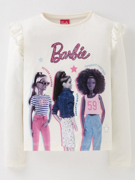 front image of barbie-frill-long-sleeve-t-shirt-off-white