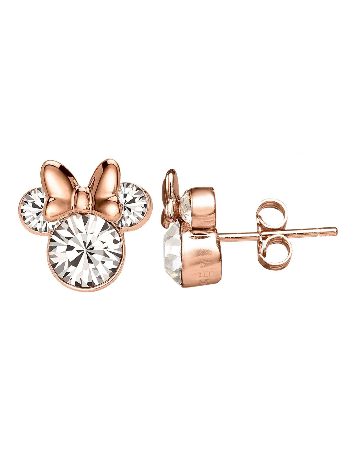 Image 3 of 4 of Disney Minnie Mouse two tone sterling silver crystal earrings