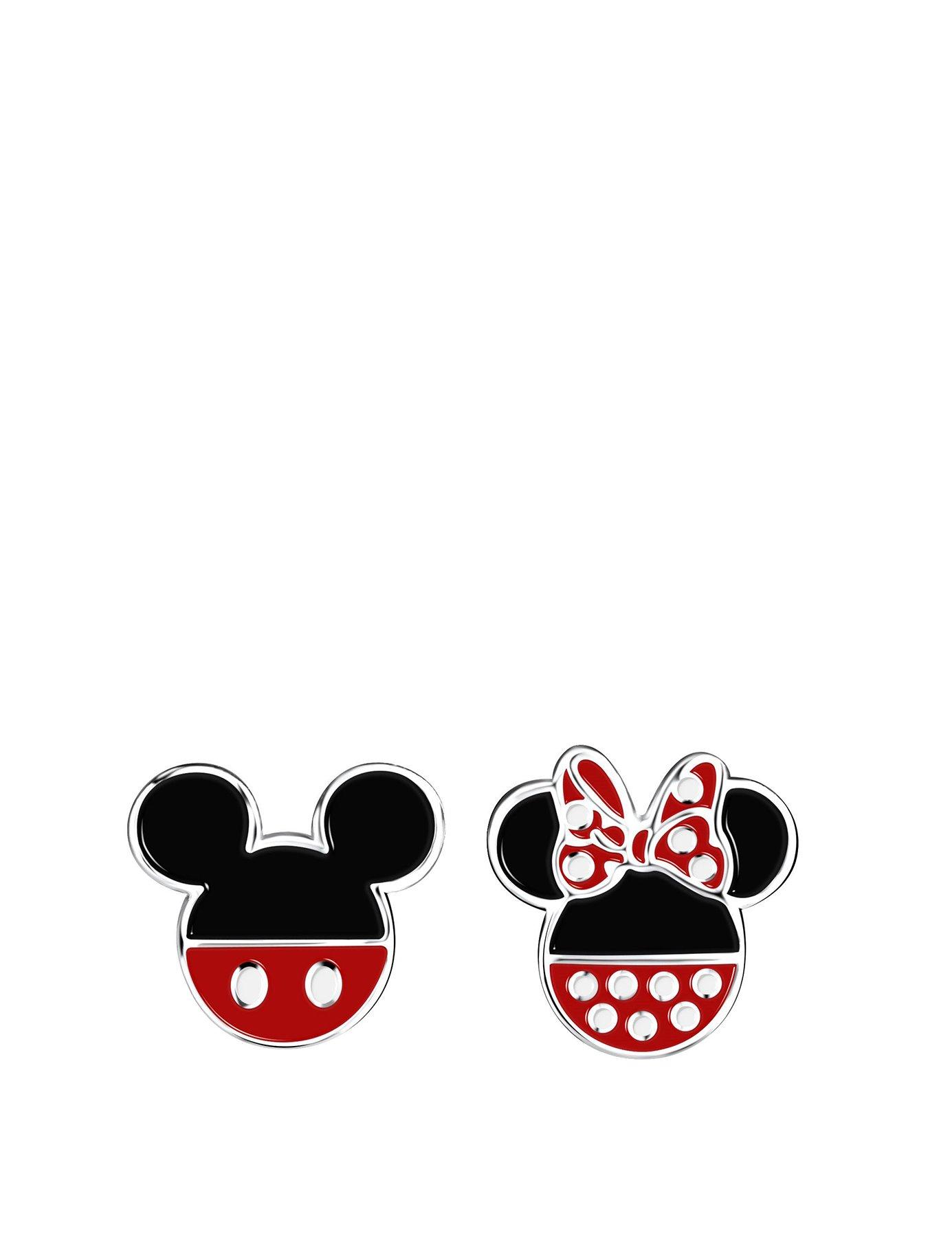 undefined Mickey and Minnie Mouse Black and Red Sterling Silver Mismatched Stud Earrings