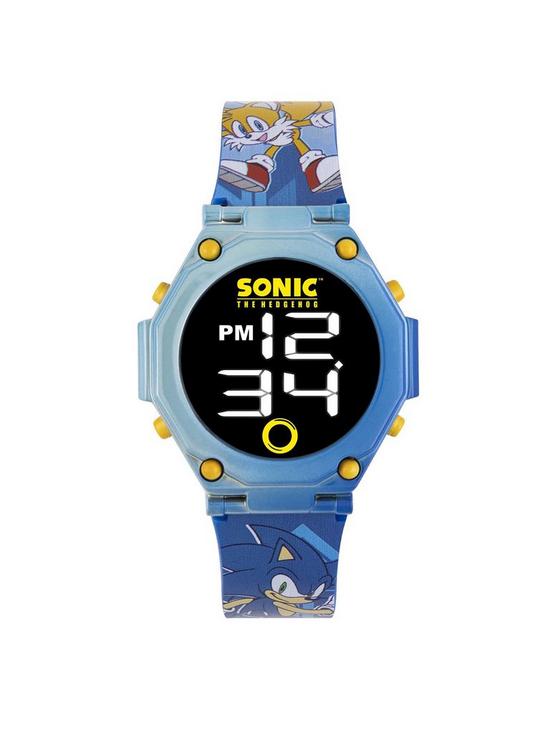 front image of sonic-the-hedgehog-sega-sonic-the-hedgehog-character-print-digital-flashing-watch